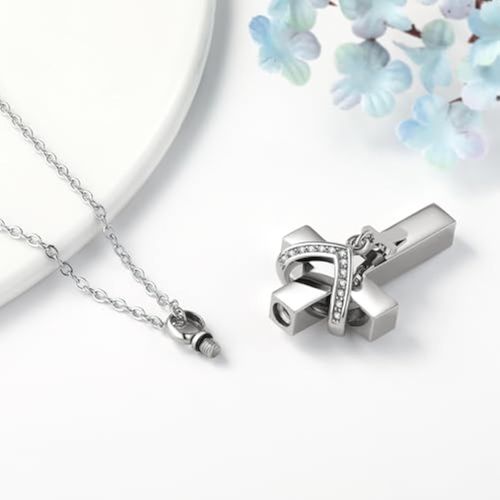 Double Cross Cremation Jewelry for Ashes Stainless Steel Memorial Ashes Urn Pendant Necklace Keepsake Jewelry Urn