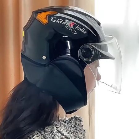新國標3C認證摩托車電動車頭盔保暖圍脖半盔男女通用印字冬季頭盔