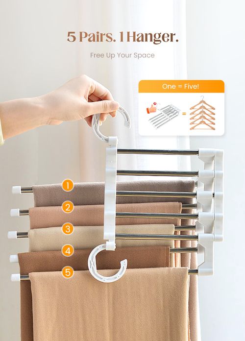 🔥Household Multifunctional Telescopic Folding Multi-layer Pants Storage Rack