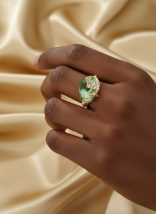 Vintage 4PCS Watch Gift Set Fashion Flower Green Diamond Women Watch Quartz Ladies Watch