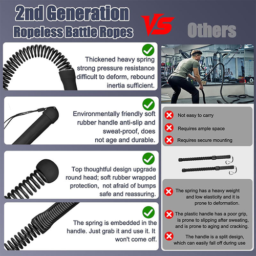 Hot-selling portable fitness spring weighted power rope, anti-slip battle rope for home use