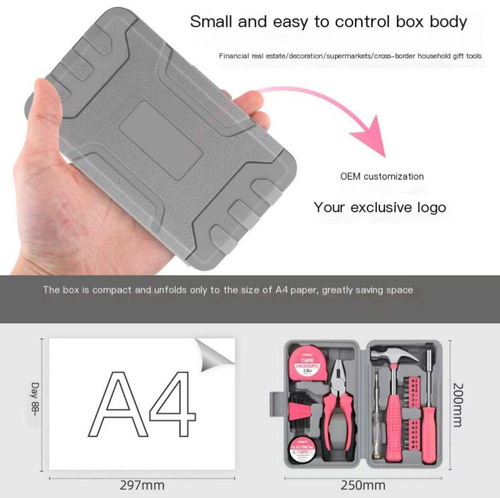 24pc Pink Carbon Steel Manual DIY Tool Kit Set Complete Basic House Tool Box Easy Carry Ladies Office Garage Use Customized OEM