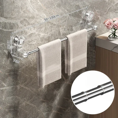 Adjustable suction cup towel bar, bathroom shoe rack