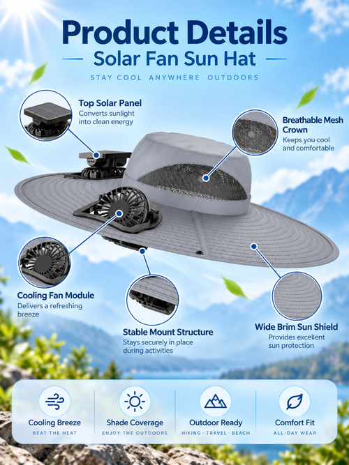 Solar Fan Sun Hat Wide Brim Cooling Hat for Outdoor Activities