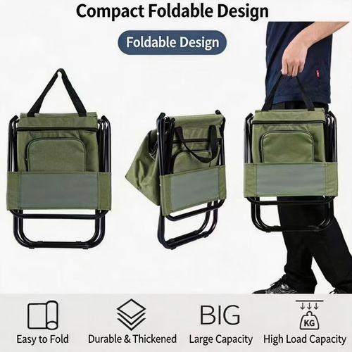 3‑in‑1 Camping Fishing Folding Chair with Cooler Bag & Side Pocket