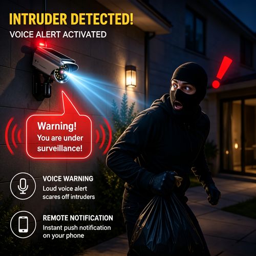Solar Security Light Dummy Camera - Voice Alarm Motion Sensor