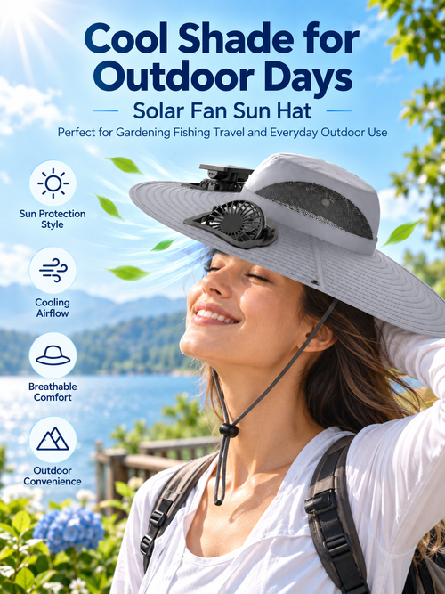 Solar Fan Sun Hat Wide Brim Cooling Hat for Outdoor Activities