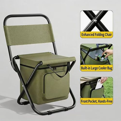 3‑in‑1 Camping Fishing Folding Chair with Cooler Bag & Side Pocket