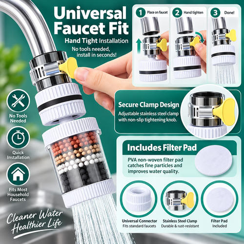 360 Degree Rotating Faucet Water Filter Multi Layer Filtration Universal Faucet Attachment
