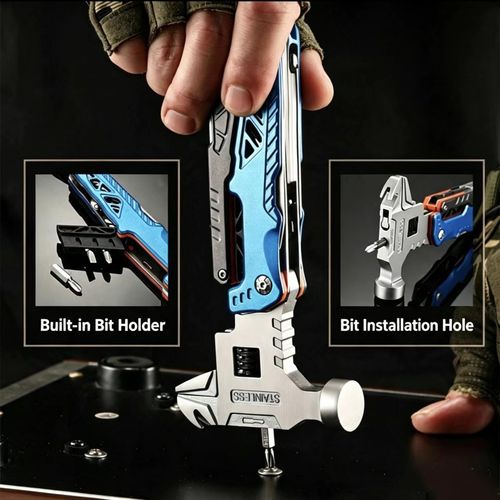 LERAN Multi-functional Emergency Safety Hammer Wrench, Portable Folding Multi-tool Pliers for Camping & Car Use
