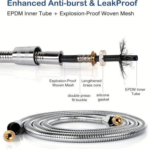200cm Extra Long High-Pressure Shower Hose, 304 Stainless Steel Explosion-Proof