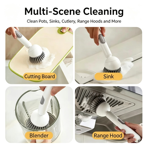 Multi‑Scene 360° Rotating Pot Scrub Brush with Liquid‑Dispensing Handle