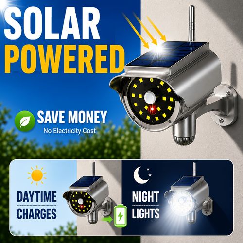 Solar Security Light Dummy Camera - Voice Alarm Motion Sensor