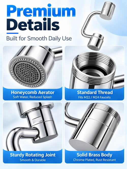 1080° Rotating Faucet Extender with Dual Water Modes – Brass Aerator, M22  M24 Universal Fit