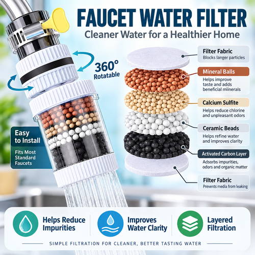 360 Degree Rotating Faucet Water Filter Multi Layer Filtration Universal Faucet Attachment