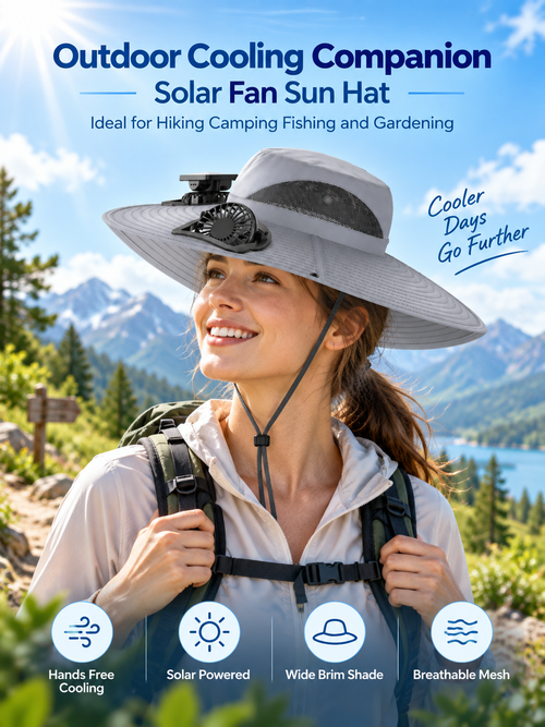 Solar Fan Sun Hat Wide Brim Cooling Hat for Outdoor Activities