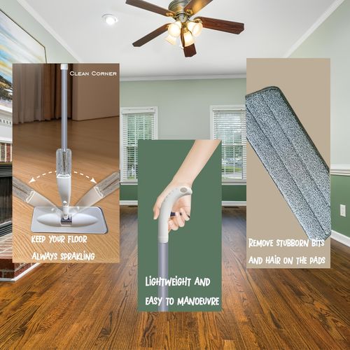 New Wet Dry Spray Flat Mop with Thick Self-Adhesive Pads