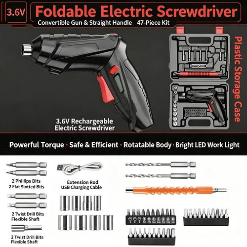 3.6V Foldable Rechargeable Mini Automatic Electric Screwdriver Household Tool Kit