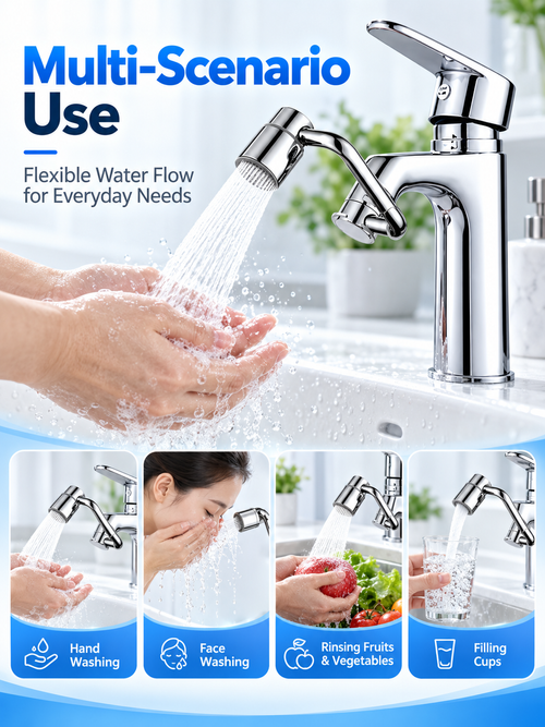 1080° Rotating Faucet Extender with Dual Water Modes – Brass Aerator, M22  M24 Universal Fit