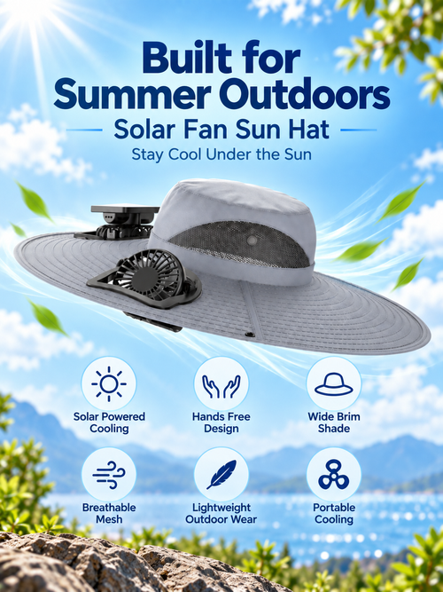 Solar Fan Sun Hat Wide Brim Cooling Hat for Outdoor Activities