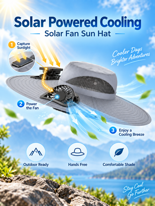 Solar Fan Sun Hat Wide Brim Cooling Hat for Outdoor Activities