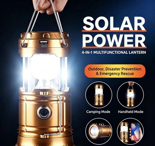Outdoor Camping Lantern, LED Emergency Light, Solar Powered Stall Lamp, Rechargeable Tent Hurricane Lantern