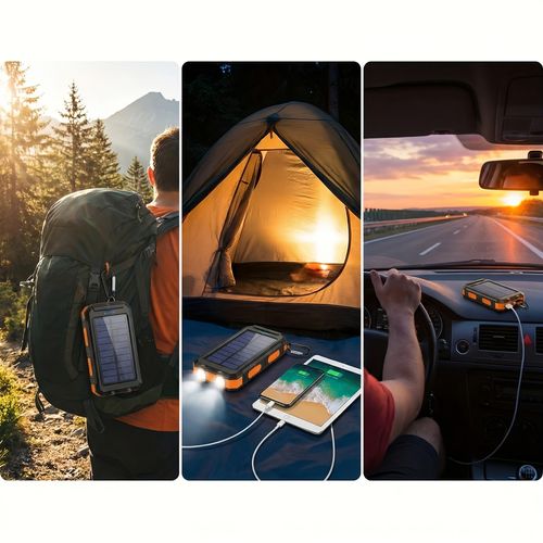 20000mAh Solar Power Bank, Dual‑USB, LED & Compass, Outdoor‑Ready