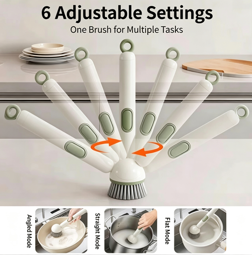 Multi‑Scene 360° Rotating Pot Scrub Brush with Liquid‑Dispensing Handle