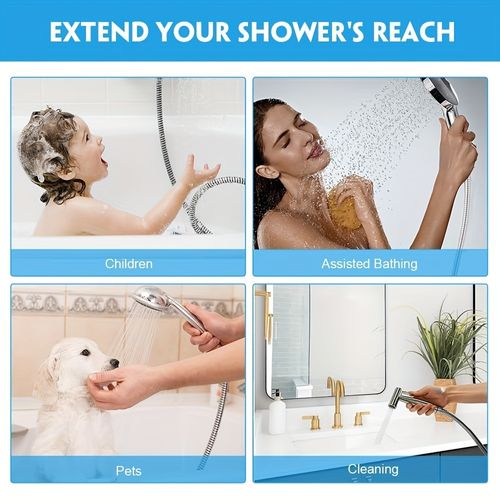 200cm Extra Long High-Pressure Shower Hose, 304 Stainless Steel Explosion-Proof