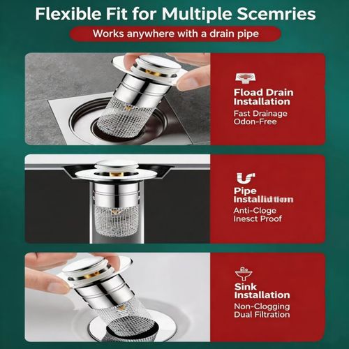 Universal Wash Basin Pop‑Up Drain Plug Anti‑Clog Fast Drain for Home