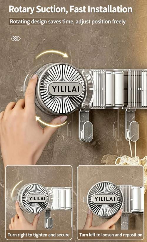 Suction Mop Rack | No‑Drill With Hooks