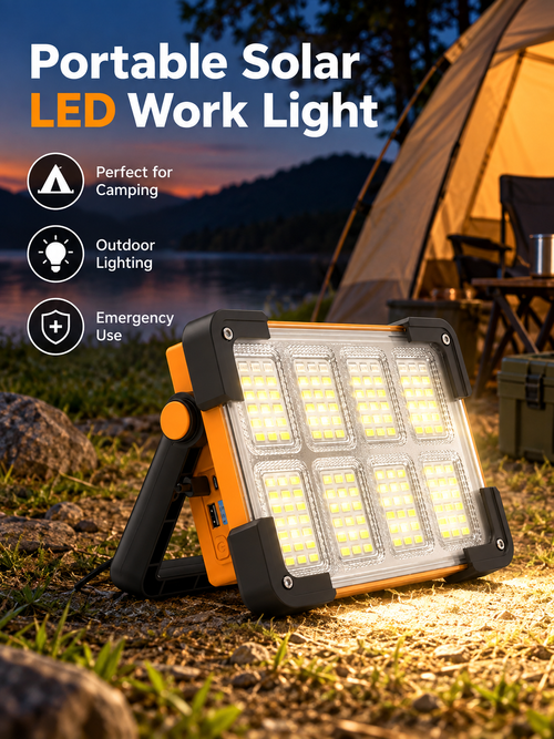 Portable Solar LED Work Light with USB Charging and Adjustable Stand