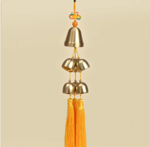 普陀山祝福發出風鈴掛飾陽台客廳室內一大六小銅鈴純銅掛件平安鈴