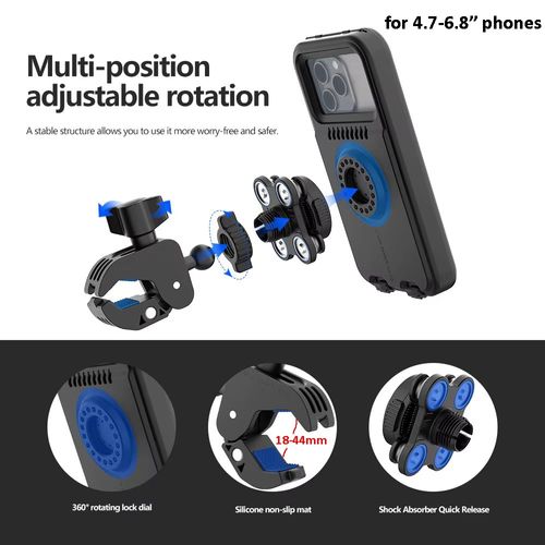 Quick Installation Vibration Dampening Waterproof Fully Enclosed Handlebar Fix Mobile Holder for Bike Motorbike