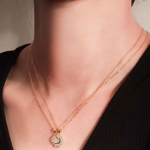 2Pcs Set Magnetic Couple Matching Necklace Stainless Steel Sun and Moon Heart Pendant Necklaces for Birthday Valentine's Day