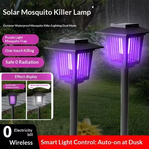 Solar Mosquito Killer Lamp Waterproof Outdoor Lawn Light, 2 in 1 Solar Powered Bug Zapper for Garden Yard Patio Fly Insect Trap