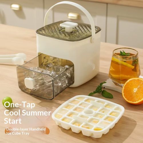 Press Ice Cube Mold & Tray with Printing Lids Easy to Demold Food Grade Plastic Modern Design