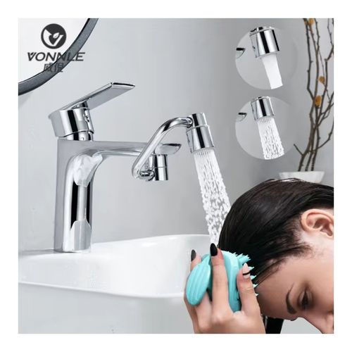 Universal Rotating Aerator Spout Splash-Proof Feature Eco-Friendly Chrome Finish High Pressure Water Saving Bathroom Faucet