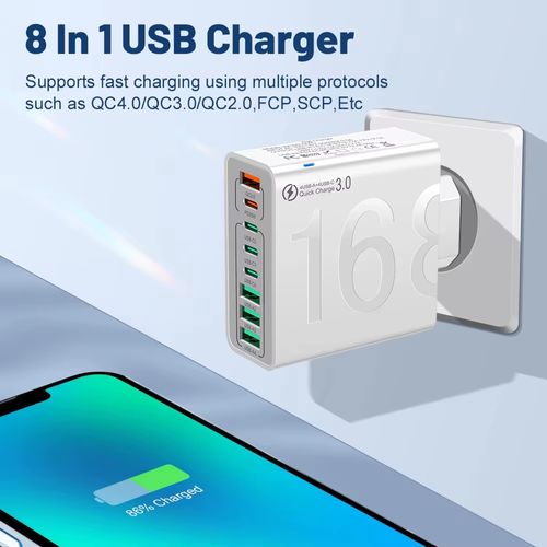 Portable 8-Port USB-C Fast Travel Charger