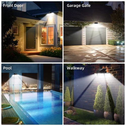 Solar Outdoor Flood Light 210 LED Security Light with Remote Control Motion Sensor Waterproof Wide Angle 3 Modes Wall Sconce