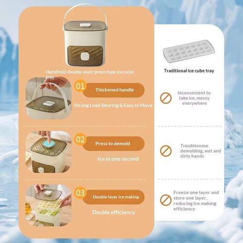 Press Ice Cube Mold & Tray with Printing Lids Easy to Demold Food Grade Plastic Modern Design