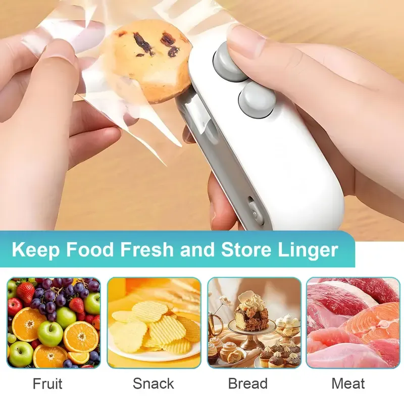 Rechargeable 2-in-1 Mini Bag Sealer & Cutter, Portable Magnetic Heat Sealer Machine, Plastic Snack Chip Bag Sealer for Food Freshness, Household Kitchen Gadget