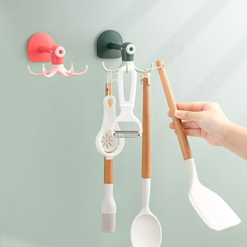 Cute Octopus 6-Claw Rotating Hook, No Drill Adhesive Hook, Wall & Ceiling Mount Multi-purpose Storage Hook For Kitchen Bathroom