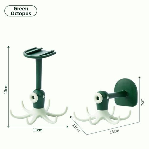 Cute Octopus 6-Claw Rotating Hook, No Drill Adhesive Hook, Wall & Ceiling Mount Multi-purpose Storage Hook For Kitchen Bathroom