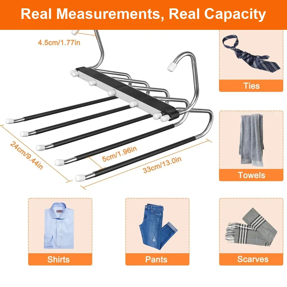 5-Layer Space Saving Pants Hanger 2-Pack — Stainless Steel Non-Slip Trouser Rack for Wardrobe, Home & Dorm in Ghana