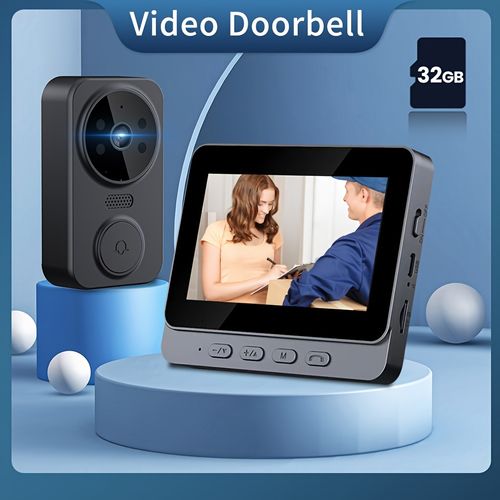 Wireless No‑WiFi Visual Smart Doorbell,4.3 Inch Monitor Two‑Way Intercom Infrared Night Vision Home Security Video Doorbell