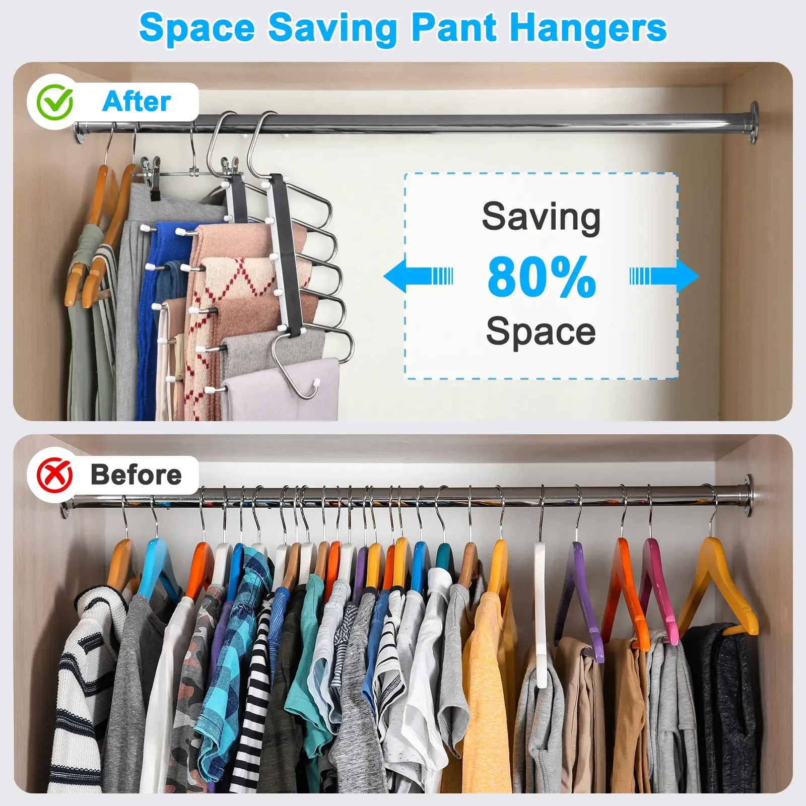 5‑Layer Multifunctional Stainless Steel Pants Hanger, Horizontal & Vertical Dual‑Use Non‑Slip Space‑Saving Closet Organizer for Pants Scarf Tie