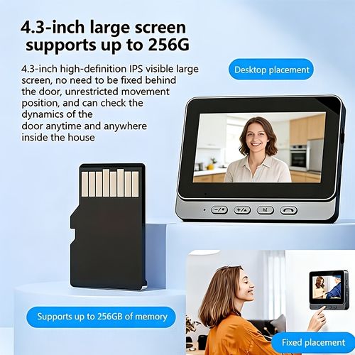 Wireless No‑WiFi Visual Smart Doorbell,4.3 Inch Monitor Two‑Way Intercom Infrared Night Vision Home Security Video Doorbell