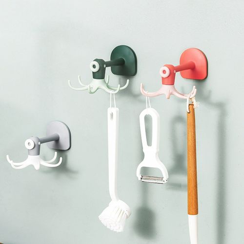 Cute Octopus 6-Claw Rotating Hook, No Drill Adhesive Hook, Wall & Ceiling Mount Multi-purpose Storage Hook For Kitchen Bathroom