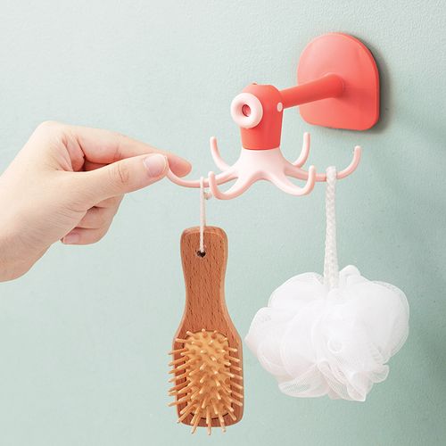 Cute Octopus 6-Claw Rotating Hook, No Drill Adhesive Hook, Wall & Ceiling Mount Multi-purpose Storage Hook For Kitchen Bathroom